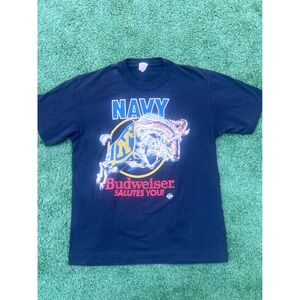 Vintage Stony Creek Budweiser Salutes Navy Midshipmen Tshirt Mens Large Blue USA